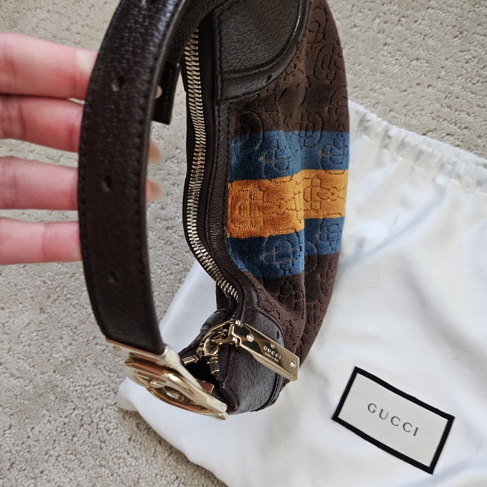 Auth Gucci Brown Mini Bag with Blue and Orange Stripes - Picture 8 of 12
